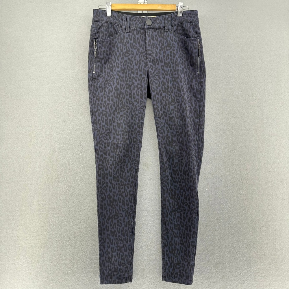 Democracy Leopard Print Purple Ankle Skinny Zip Pocket Pants SZ 6 AB Technology